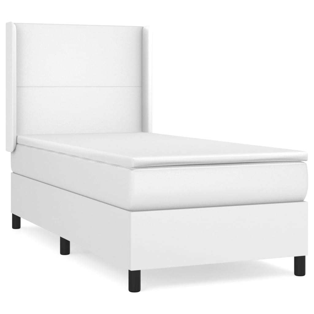 vidaXL Κρεβάτι Boxspring με Στρώμα Λευκό 90x200εκ. από Συνθετικό Δέρμα