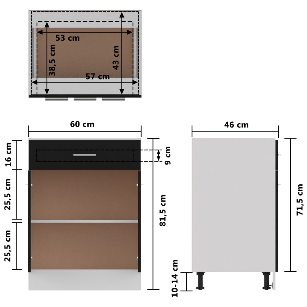 vidaXL Ντουλάπι με Συρτάρι Μαύρο 60x46x81,5 εκ. Επεξ. Ξύλο