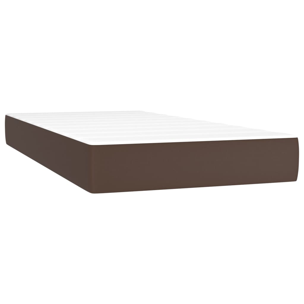 vidaXL Κρεβάτι Boxspring με Στρώμα & LED Καφέ 90x200 εκ. Συνθ. Δέρμα