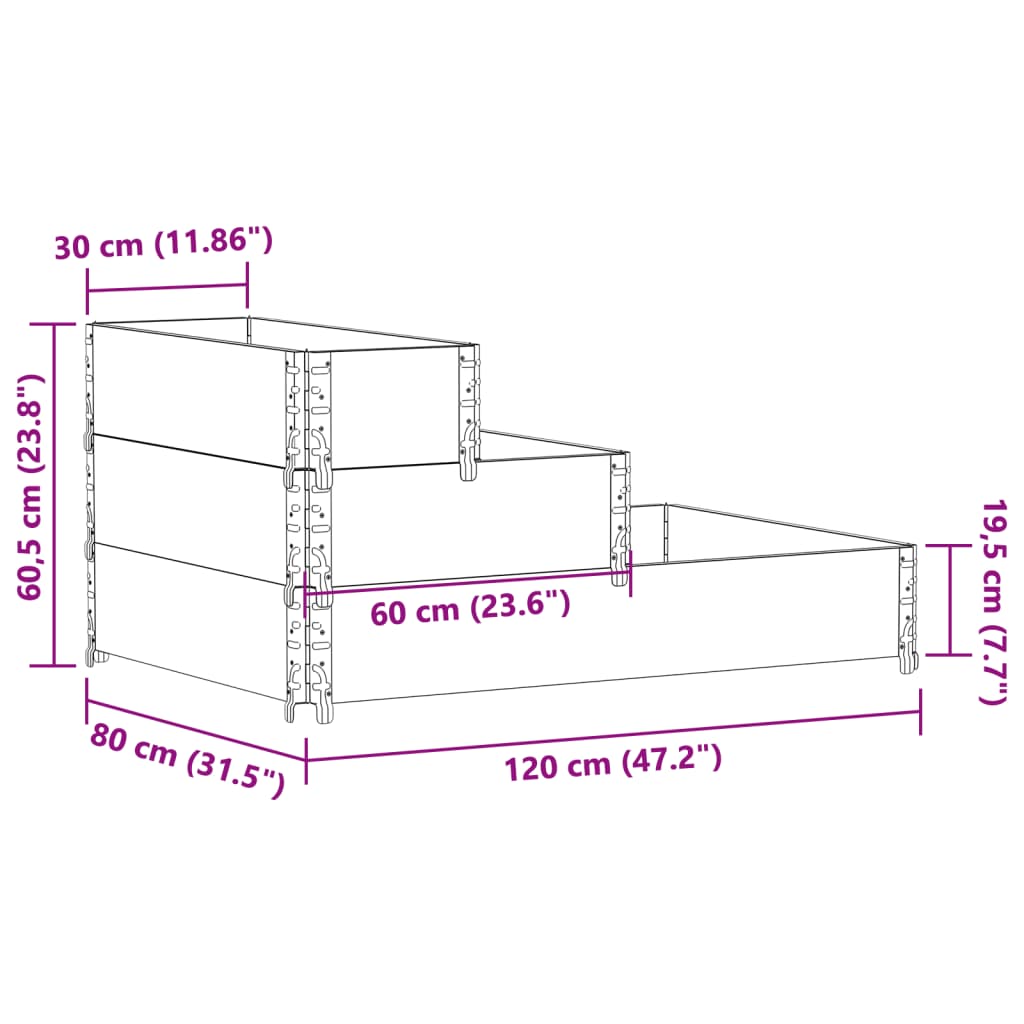 vidaXL Ζαρντινιέρα Υπερυψωμένη 3 Επιπέδων 120x80 εκ. Μασίφ Ξύλο Πεύκου