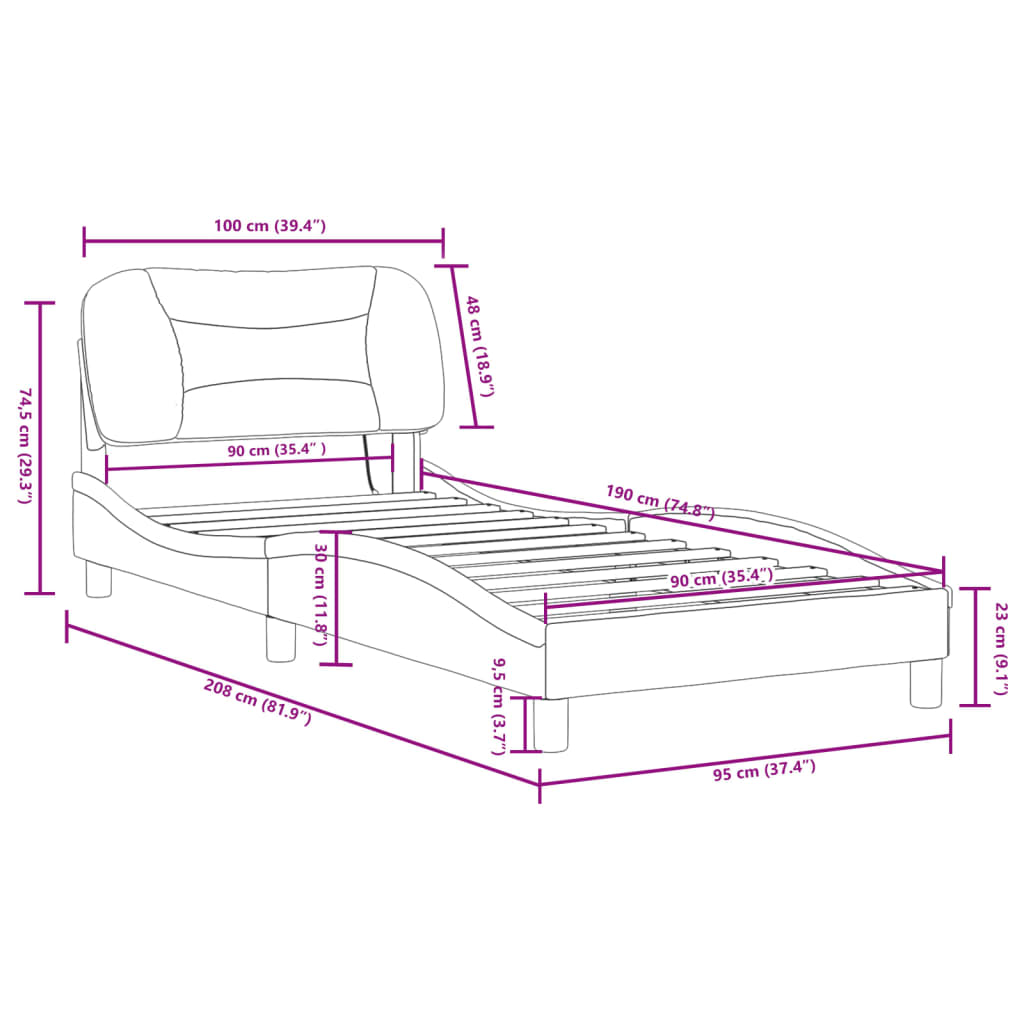 vidaXL Πλαίσιο Κρεβατιού με LED Καφέ 90x190 εκ. Συνθετικό Δέρμα