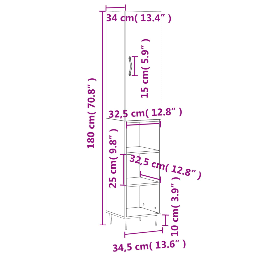 vidaXL Ντουλάπι Καπνιστή δρυς 34,5x34x180 εκ. από Επεξεργασμένο Ξύλο