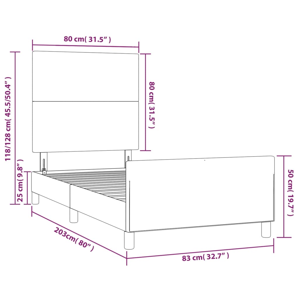 vidaXL Πλαίσιο Κρεβατιού με Κεφαλάρι Γκρι 80x200 εκ. Συνθετικό Δέρμα