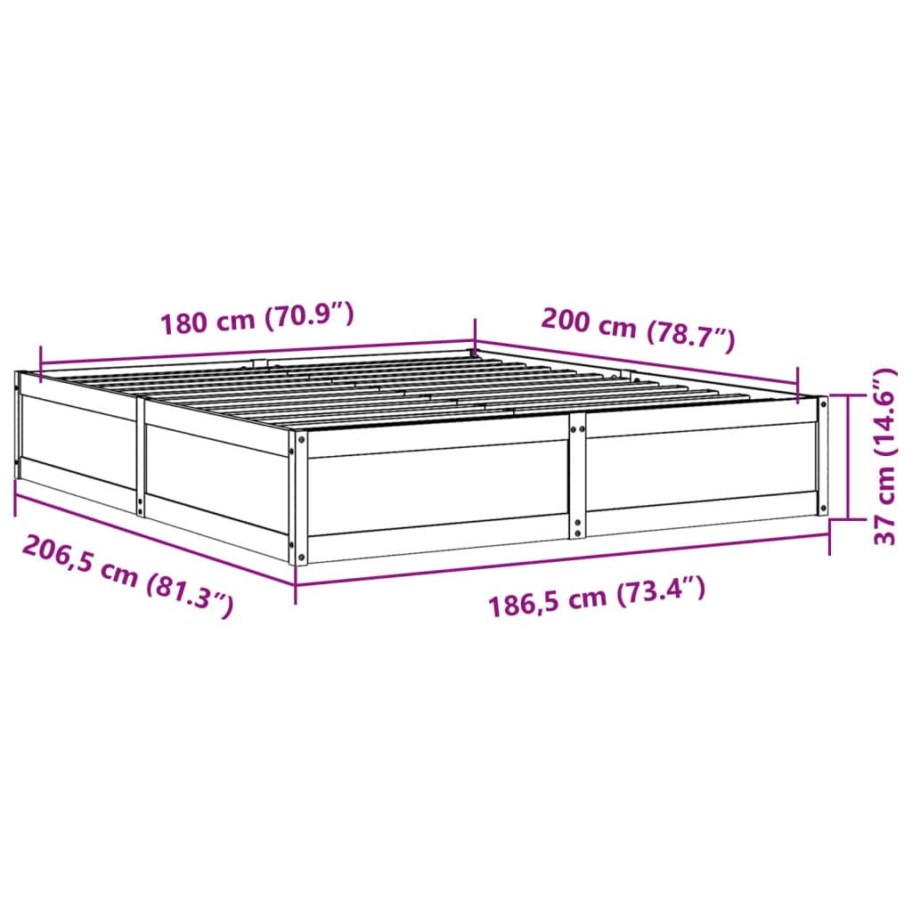 vidaXL Σκελετός Κρεβ. Χωρίς Στρώμα Λευκό 180x200 εκ Μασίφ Πεύκο