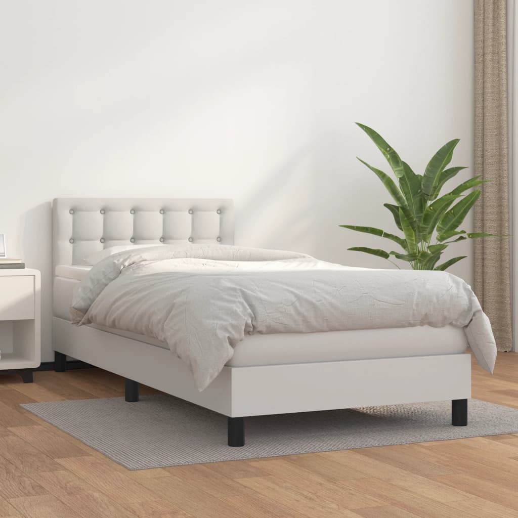 vidaXL Κρεβάτι Boxspring με Στρώμα Λευκό 90x200εκ. από Συνθετικό Δέρμα