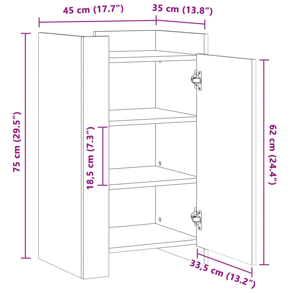 vidaXL Ραφιέρα Γκρι Sonoma 45x35x75 εκ. από Επεξεργασμένο Ξύλο