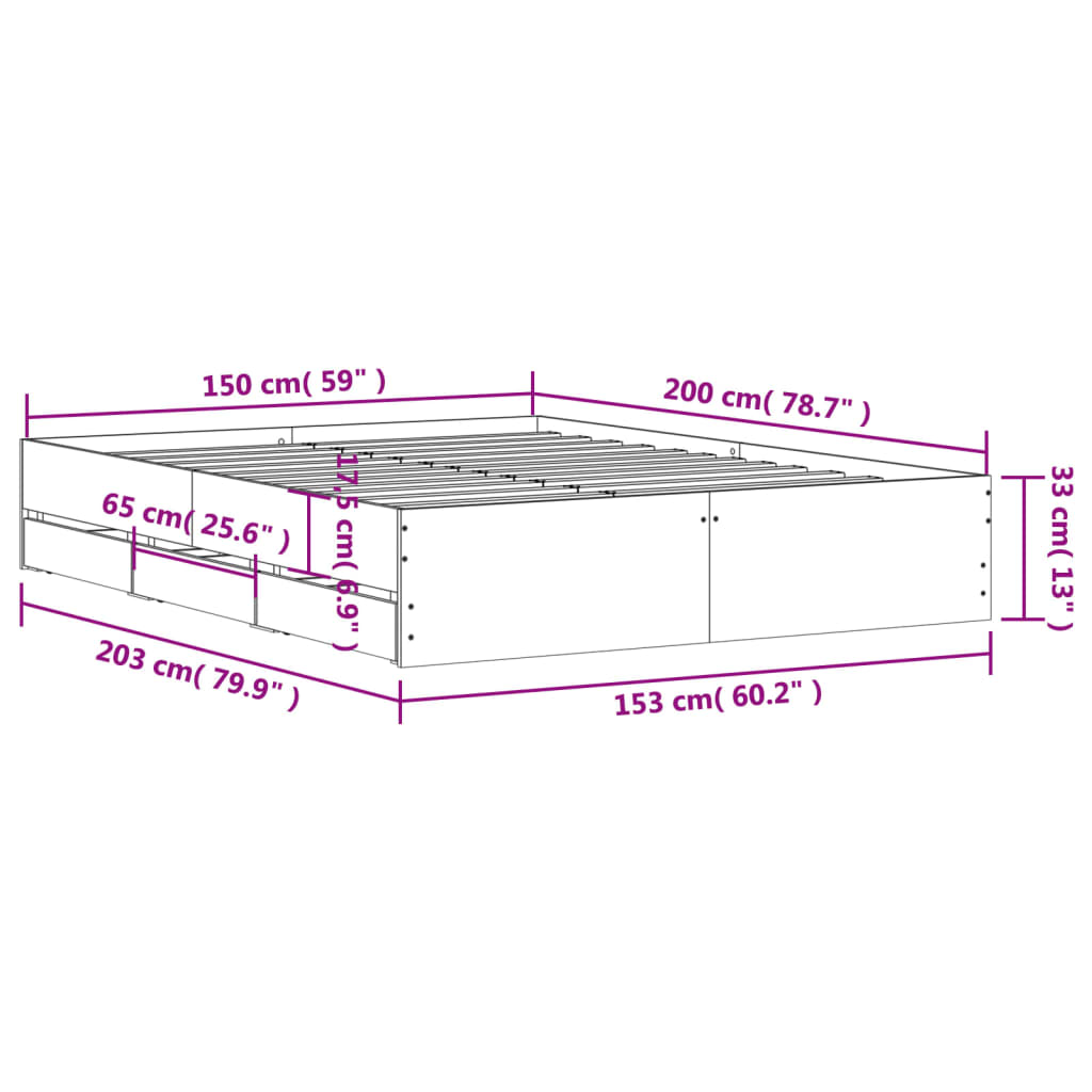 vidaXL Πλαίσιο Κρεβατιού με Συρτάρια Sonoma Δρυς 150x200εκ. Επεξ. Ξύλο