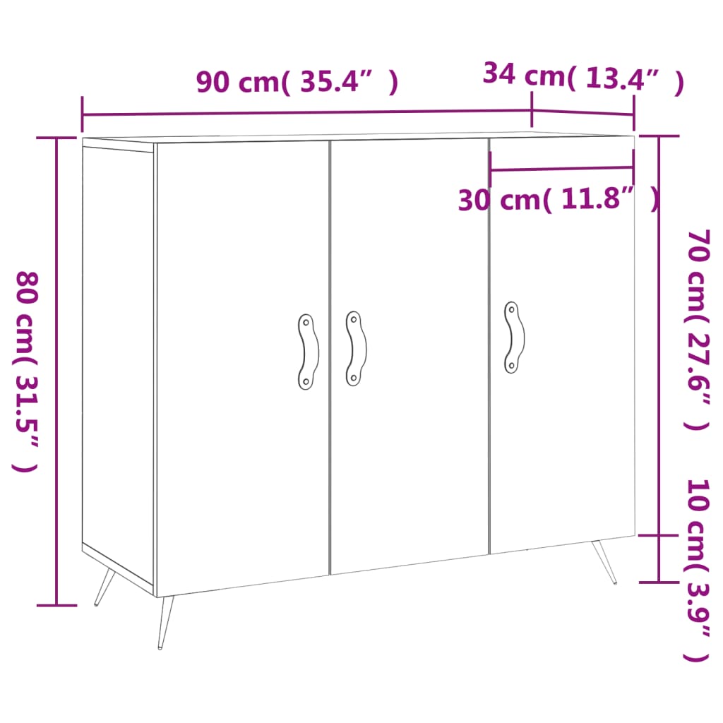 vidaXL Ντουλάπι Γυαλιστερό Λευκό 90 x 34 x80 εκ. Επεξεργασμένο Ξύλο