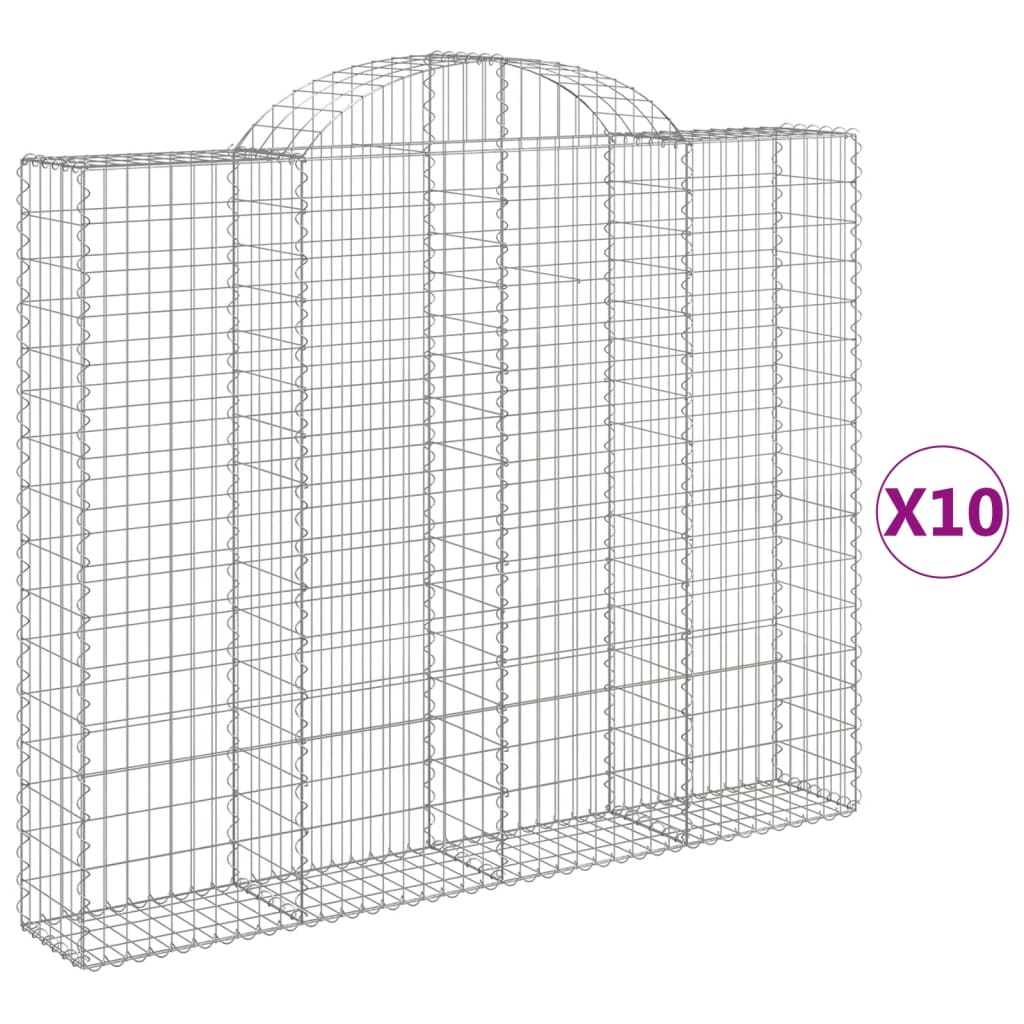 vidaXL Συρματοκιβώτια Τοξωτά 10 τεμ. 200x30x160/180 εκ. Γαλβαν. Ατσάλι