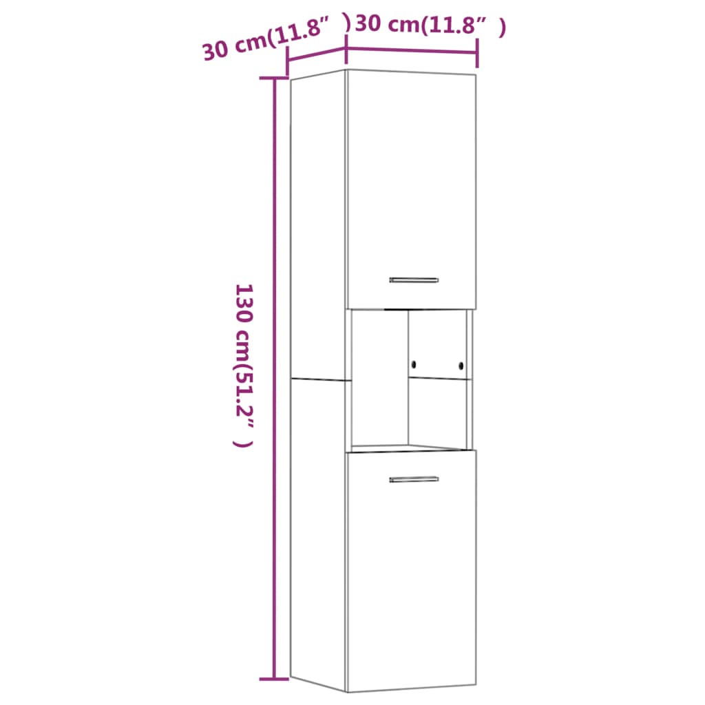 vidaXL Ντουλάπι Μπάνιου Γκρι Sonoma 30x30x130 εκ. Επεξεργασμένο Ξύλο