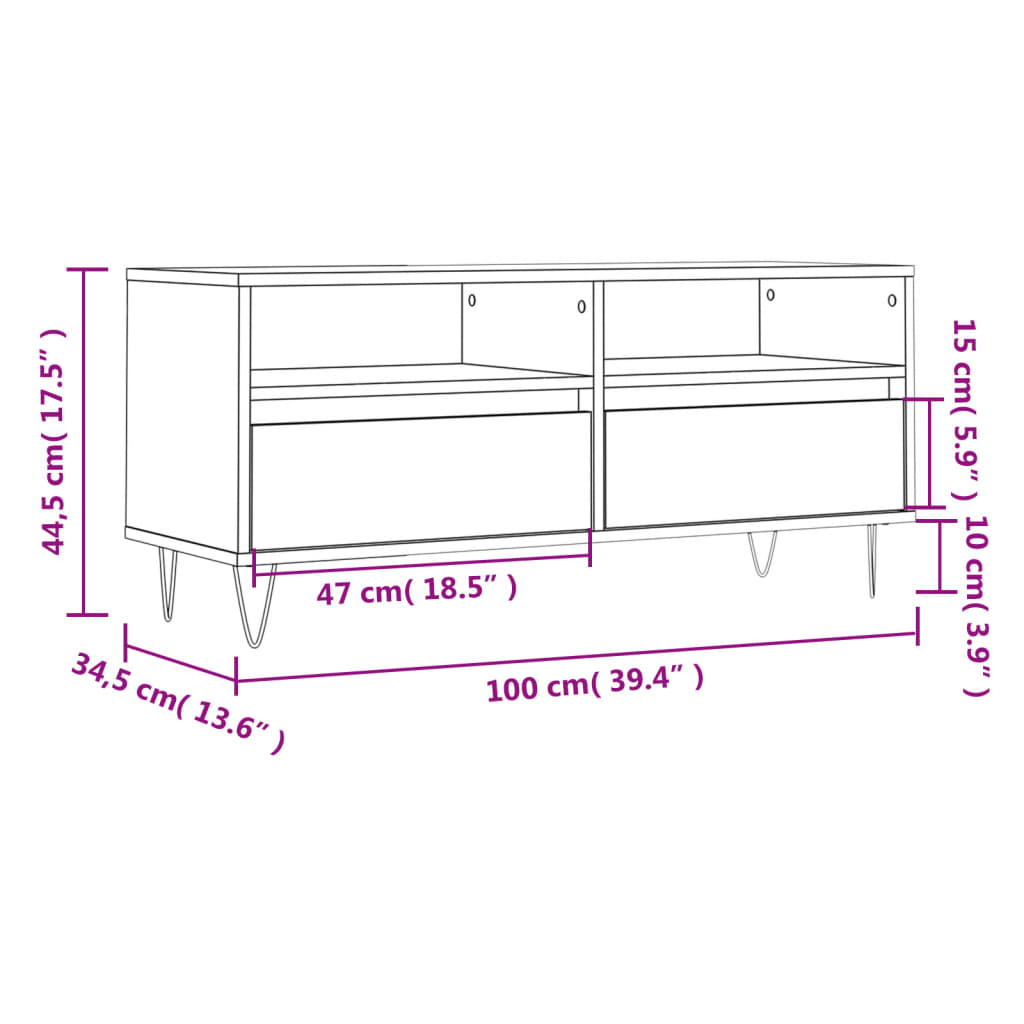 vidaXL Έπιπλο Τηλεόρασης Γυαλ. Λευκό 100x34,5x44,5 εκ. Επεξεργ. Ξύλο