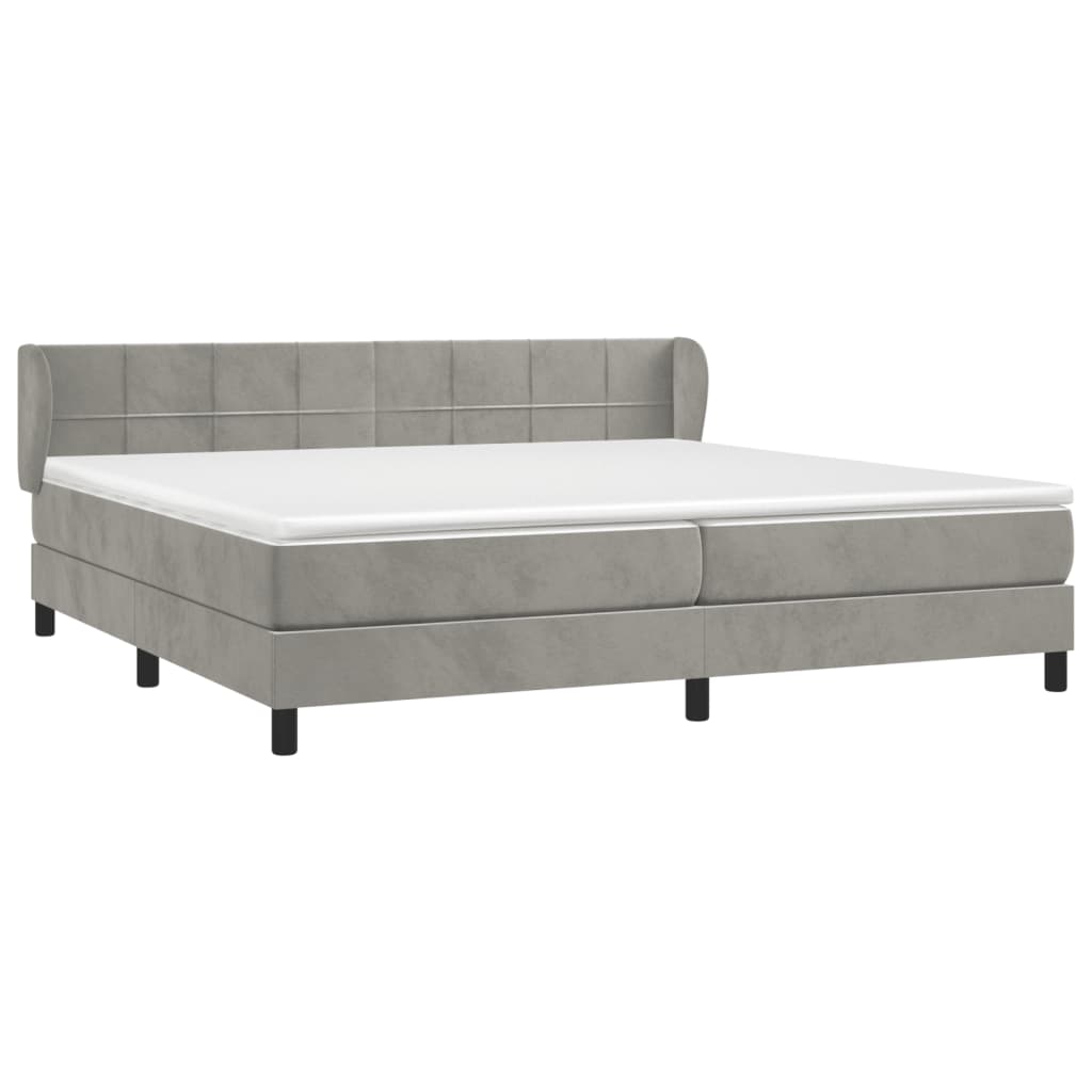 vidaXL Κρεβάτι Boxspring με Στρώμα Ανοιχτό Γκρι 200x200 εκ. Βελούδινο