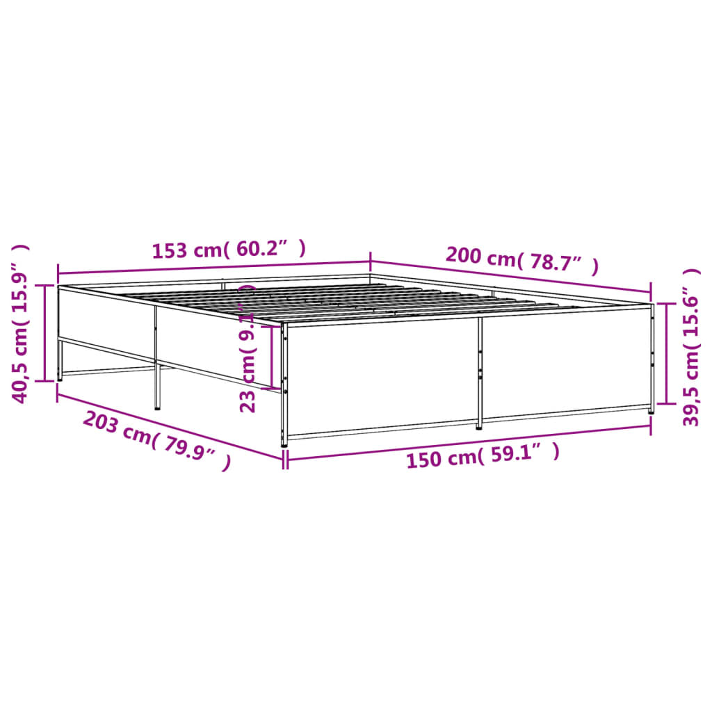 vidaXL Πλαίσιο Κρεβατιού Γκρι Sonoma 150x200 εκ. Επεξ. Ξύλο & Μέταλλο