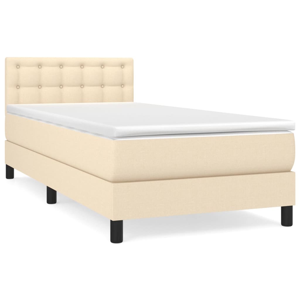 vidaXL Κρεβάτι Boxspring με Στρώμα Κρεμ 90x190 εκ.Υφασμάτινο