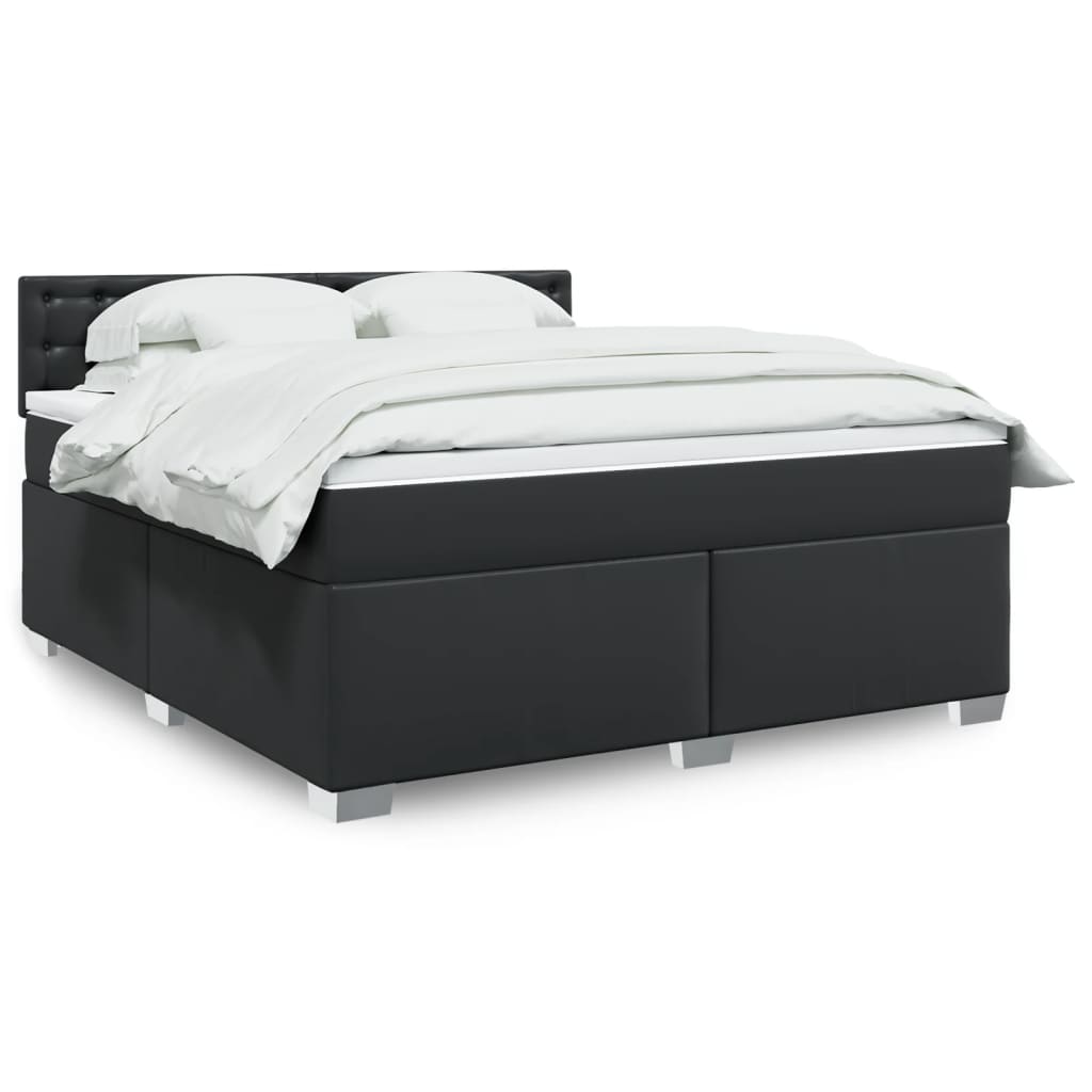 vidaXL Κρεβάτι Boxspring με Στρώμα Μαύρο 180x200εκ.από Συνθετικό Δέρμα