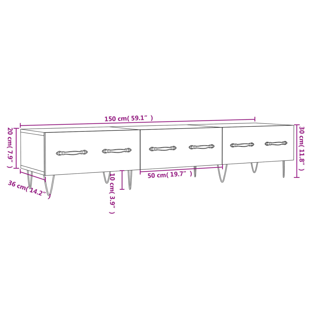 vidaXL Έπιπλο Τηλεόρασης Γυαλ. Λευκό 150x36x30 εκ. Επεξεργασμένο Ξύλο