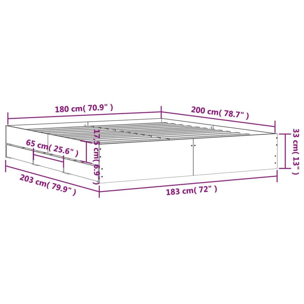 vidaXL Πλαίσιο Κρεβατιού με συρτάρια Sonoma Δρυς 180x200εκ. Επεξ. Ξύλο