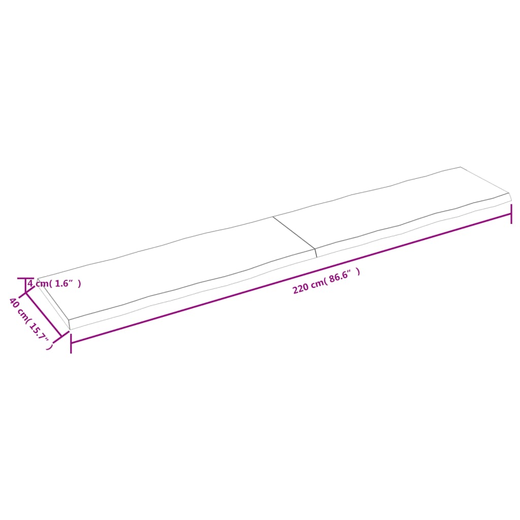 vidaXL Επιφάνεια Τραπεζιού 220x40x(2-4) εκ. Ακατέργαστο Μασίφ Ξύλο