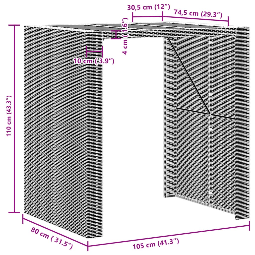 vidaXL Τραπέζι Μπαρ Κήπου Επιφ. Ακακίας Μαύρο 105x80x110εκ Συνθ. Ρατάν