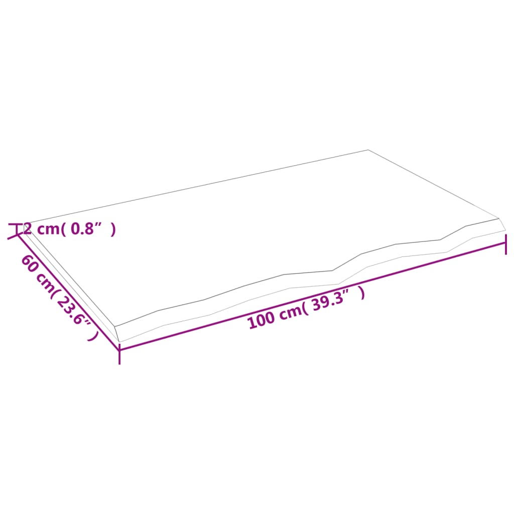 vidaXL Επιφάνεια Τραπεζιού Αν. Καφέ 100x60x2 εκ Επεξ. Μασίφ Ξύλο Δρυός