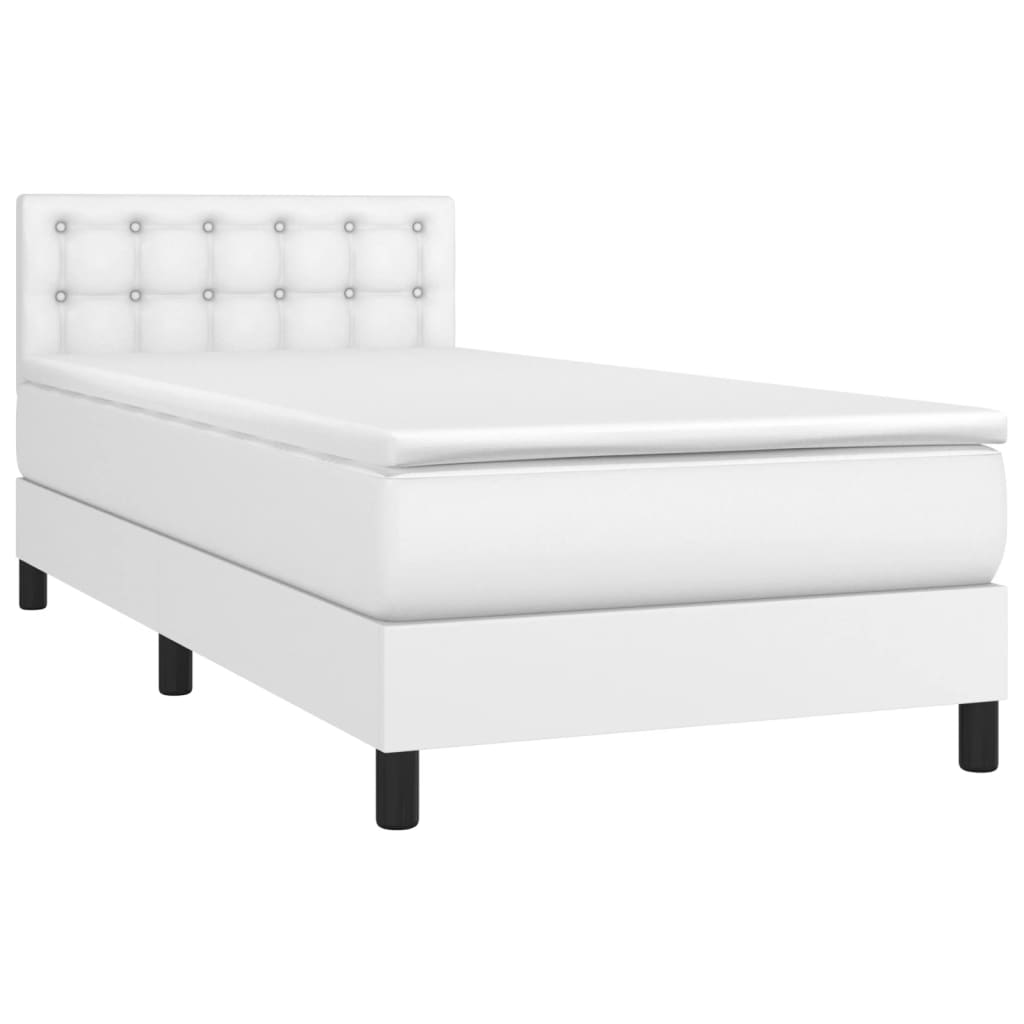 vidaXL Κρεβάτι Boxspring με Στρώμα Λευκό 90x200εκ. από Συνθετικό Δέρμα