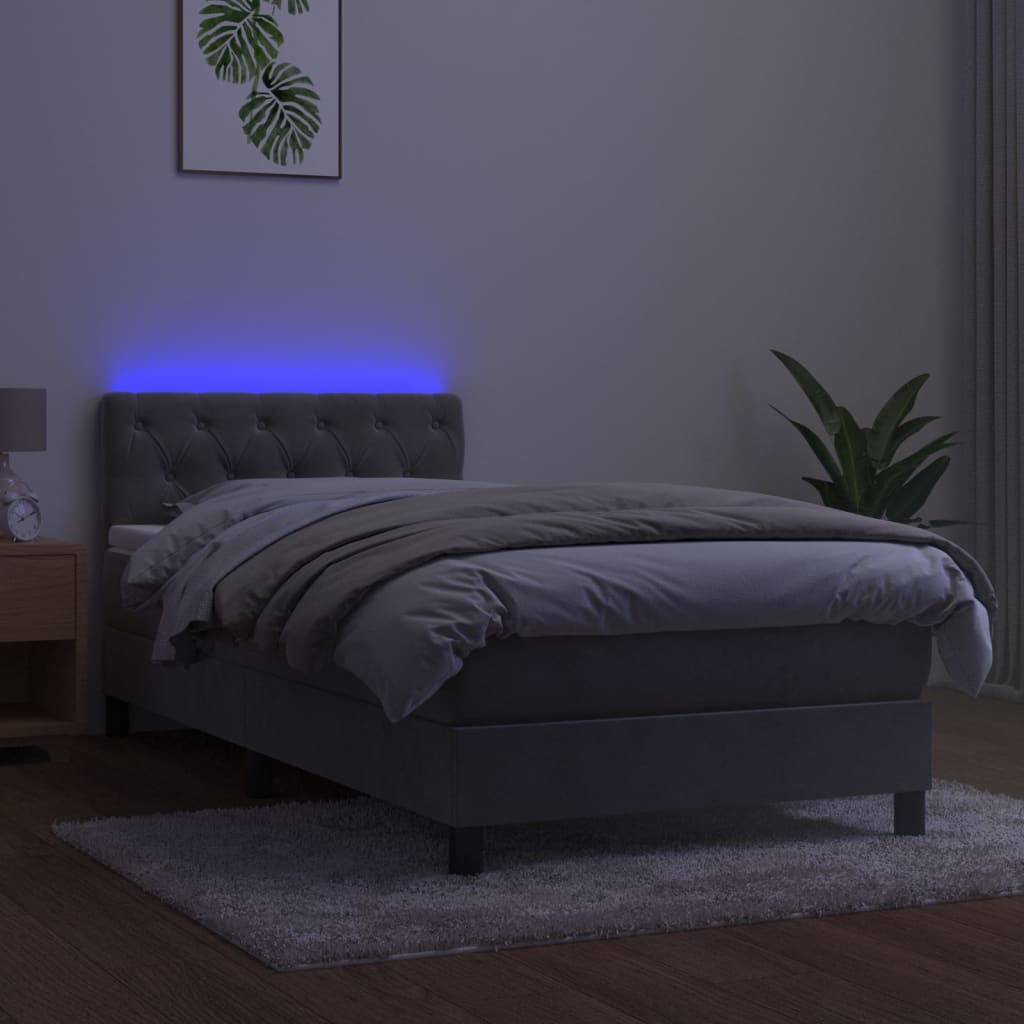 vidaXL Κρεβάτι Boxspring με Στρώμα & LED Αν.Γκρι 80x200 εκ. Βελούδινο