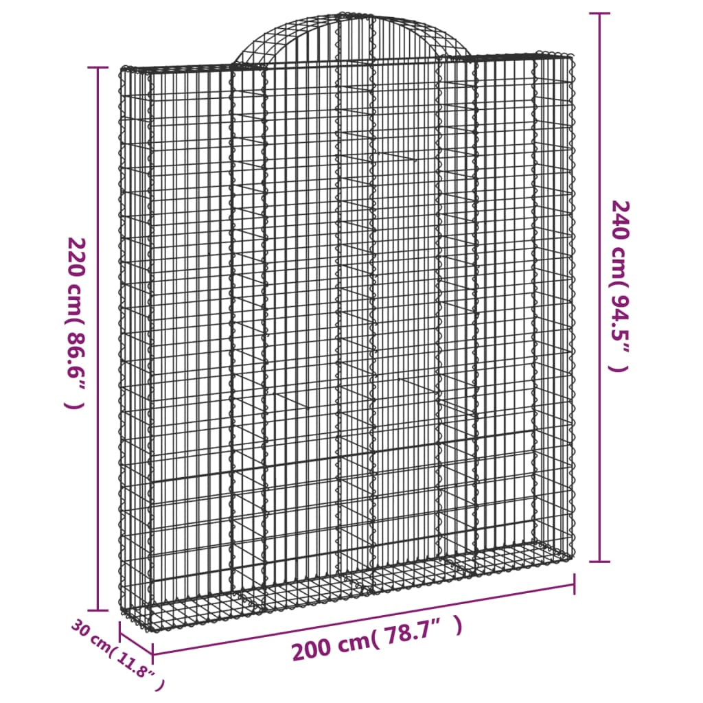 vidaXL Συρματοκιβώτια Τοξωτά 3 τεμ. 200x30x220/240 εκ. Γαλβαν. Ατσάλι