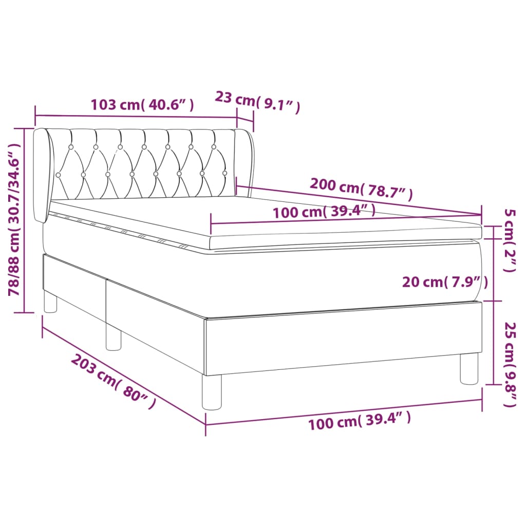 vidaXL Κρεβάτι Boxspring με Στρώμα Ροζ 100x200 εκ. Βελούδινο