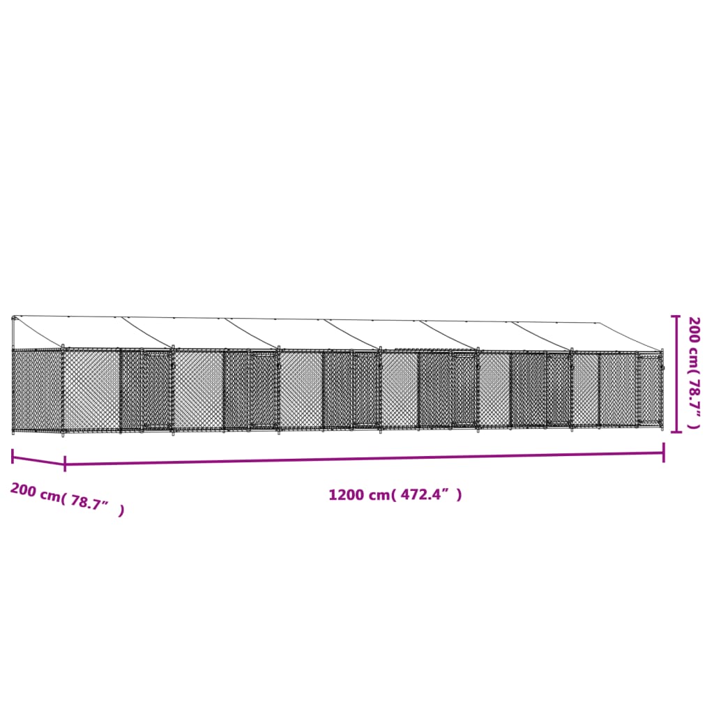 vidaXL Κλουβί Σκύλου με Οροφή και Πόρτες Γκρι 12x2x2 μ. Γαλβ. Χάλυβας