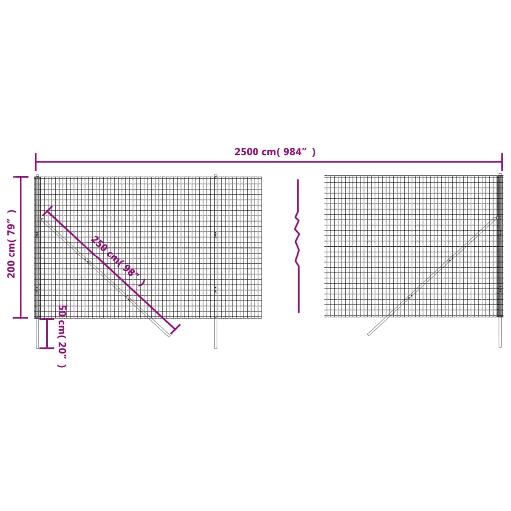 vidaXL Συρματόπλεγμα Περίφραξης Ανθρακί 2 x 25 μ. από Γαλβαν. Ατσάλι