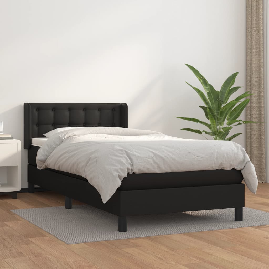 vidaXL Κρεβάτι Boxspring με Στρώμα Μαύρο 100x200εκ.από Συνθετικό Δέρμα