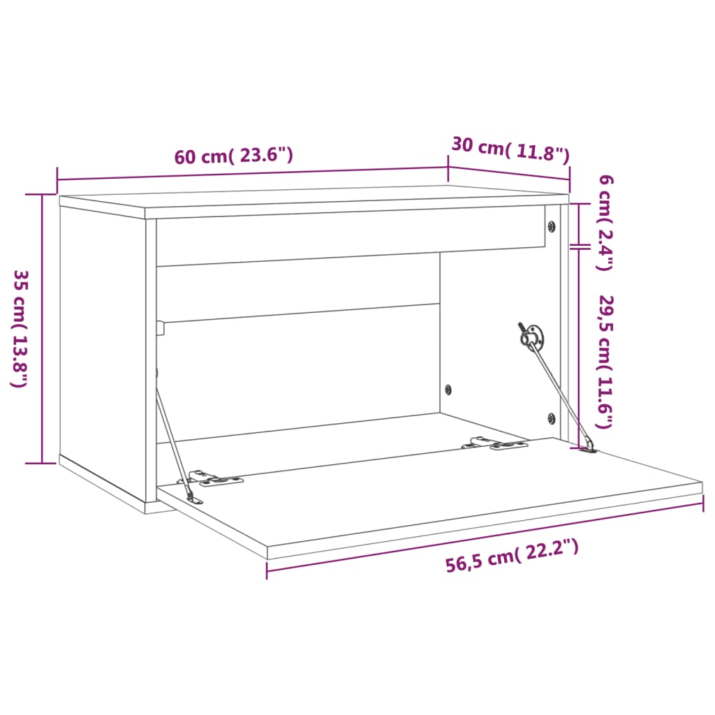 vidaXL Ντουλάπι Τοίχου 60 x 30 x 35 εκ. από Μασίφ Ξύλο Πεύκου