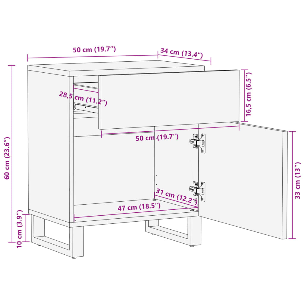 vidaXL Κομοδίνο 50x34x60 εκ. από Μασίφ Ξύλο Ακακίας