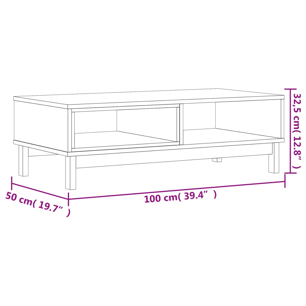 vidaXL Τραπεζάκι Σαλονιού FLAM 100x50x32,5 εκ. από Μασίφ Ξύλο Πεύκου