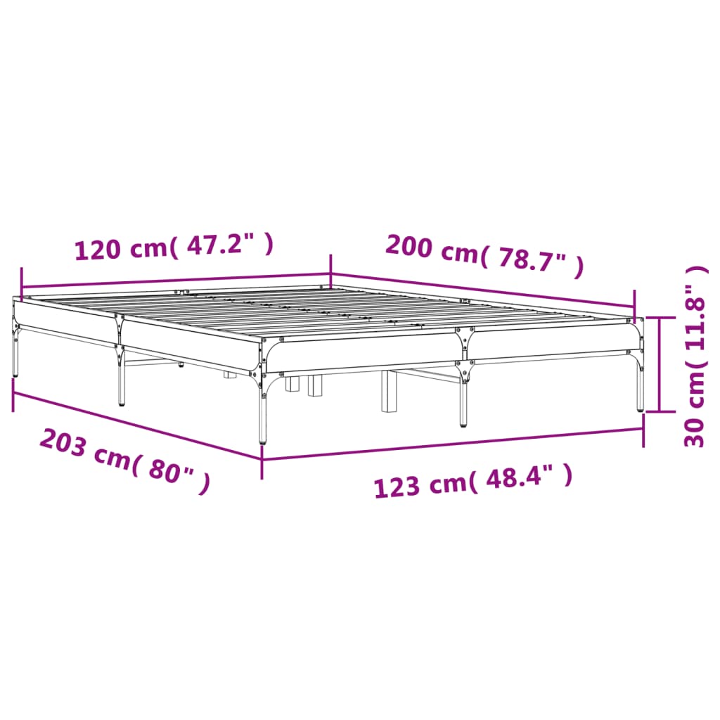 vidaXL Πλαίσιο Κρεβατιού Καπνιστή Δρυς 120x200εκ. Επεξ. Ξύλο & Μέταλλο