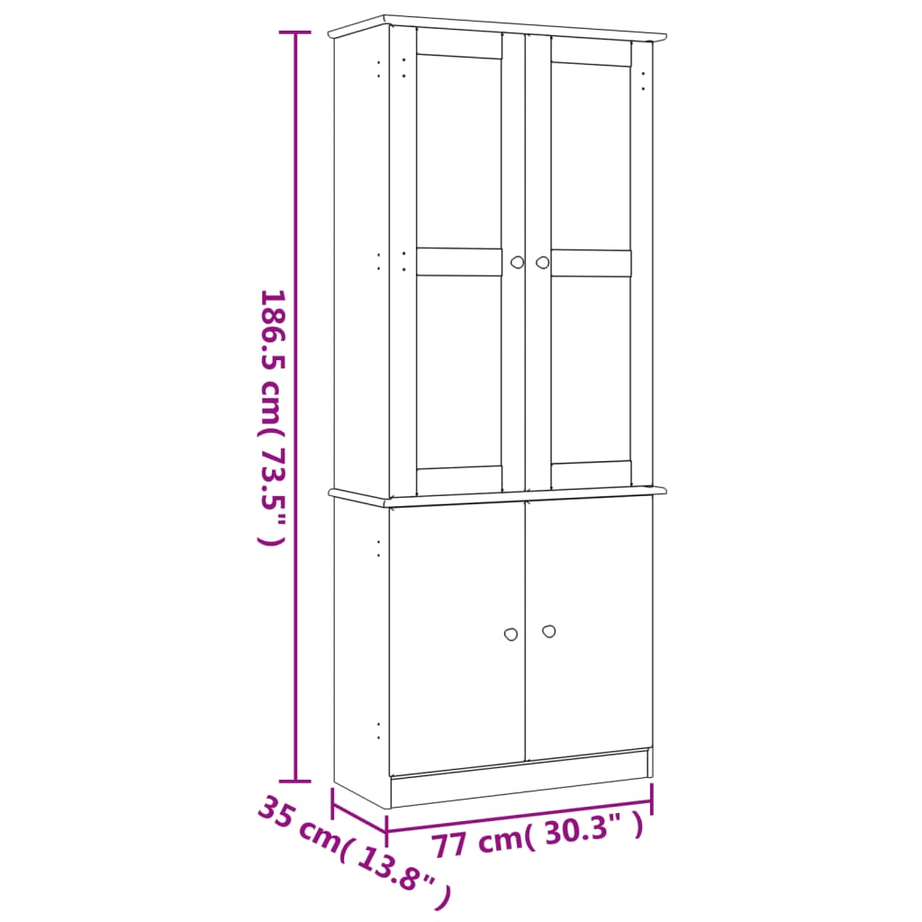 vidaXL Βιτρίνα Γυάλινη ALTA Λευκό 77x35x186,5εκ. από Μασίφ Ξύλο Πεύκου