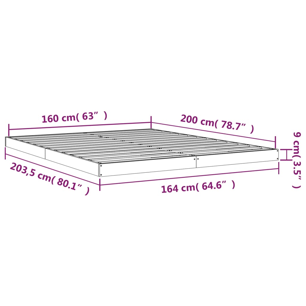 vidaXL Πλαίσιο Κρεβατιού 160 x 200 εκ. από Μασίφ Ξύλο Πεύκου