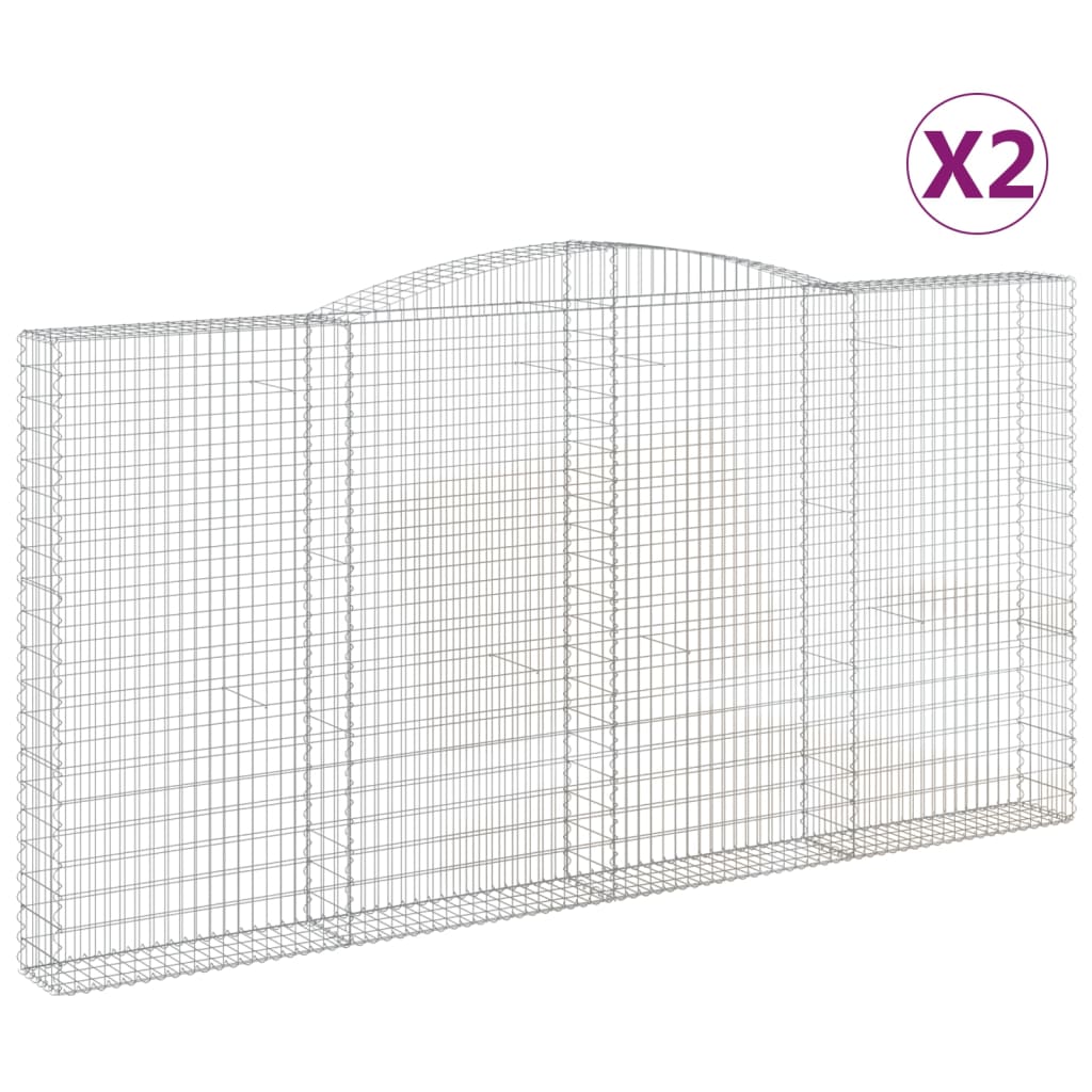 vidaXL Συρματοκιβώτια Τοξωτά 2 τεμ. 400x30x200/220 εκ. Γαλβαν. Ατσάλι