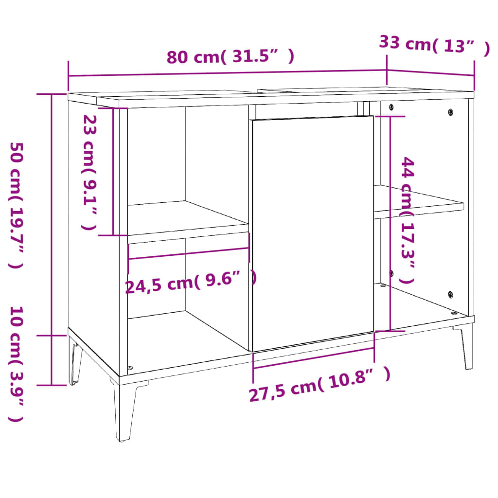 vidaXL Ντουλάπι Νιπτήρα Γυαλ. Λευκό 80x33x60 εκ. Επεξεργασμένο Ξύλο