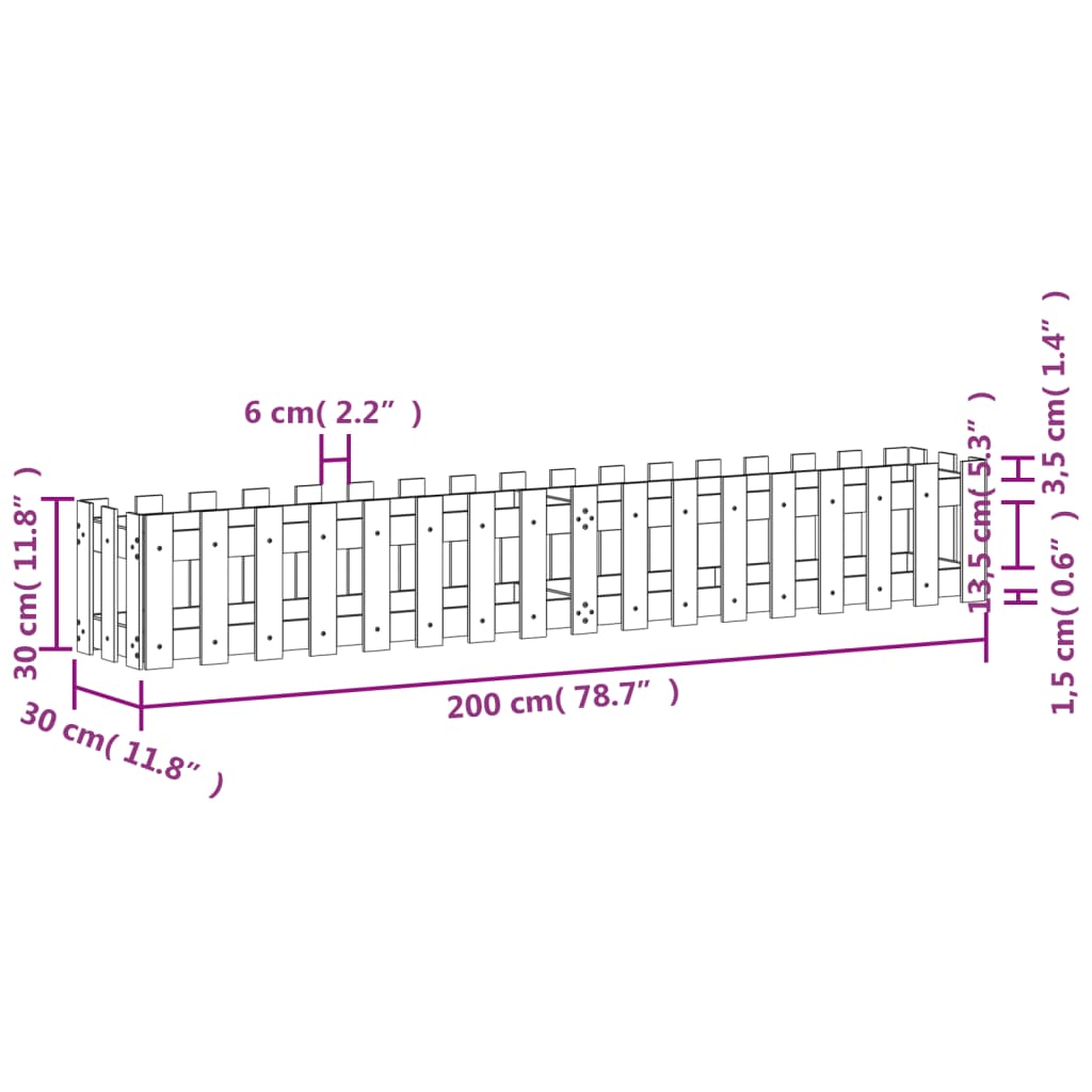 vidaXL Ζαρντινιέρα με Σχέδιο Φράχτη Λευκή 200x30x30 εκ. Μασίφ Πεύκο