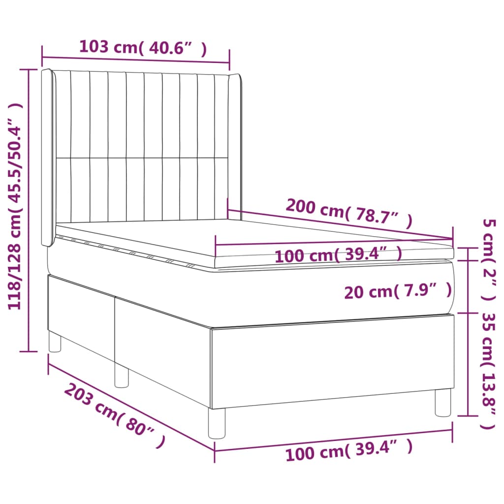 vidaXL Κρεβάτι Boxspring με Στρώμα & LED Σκ. Μπλε 100x200εκ. Βελούδινο