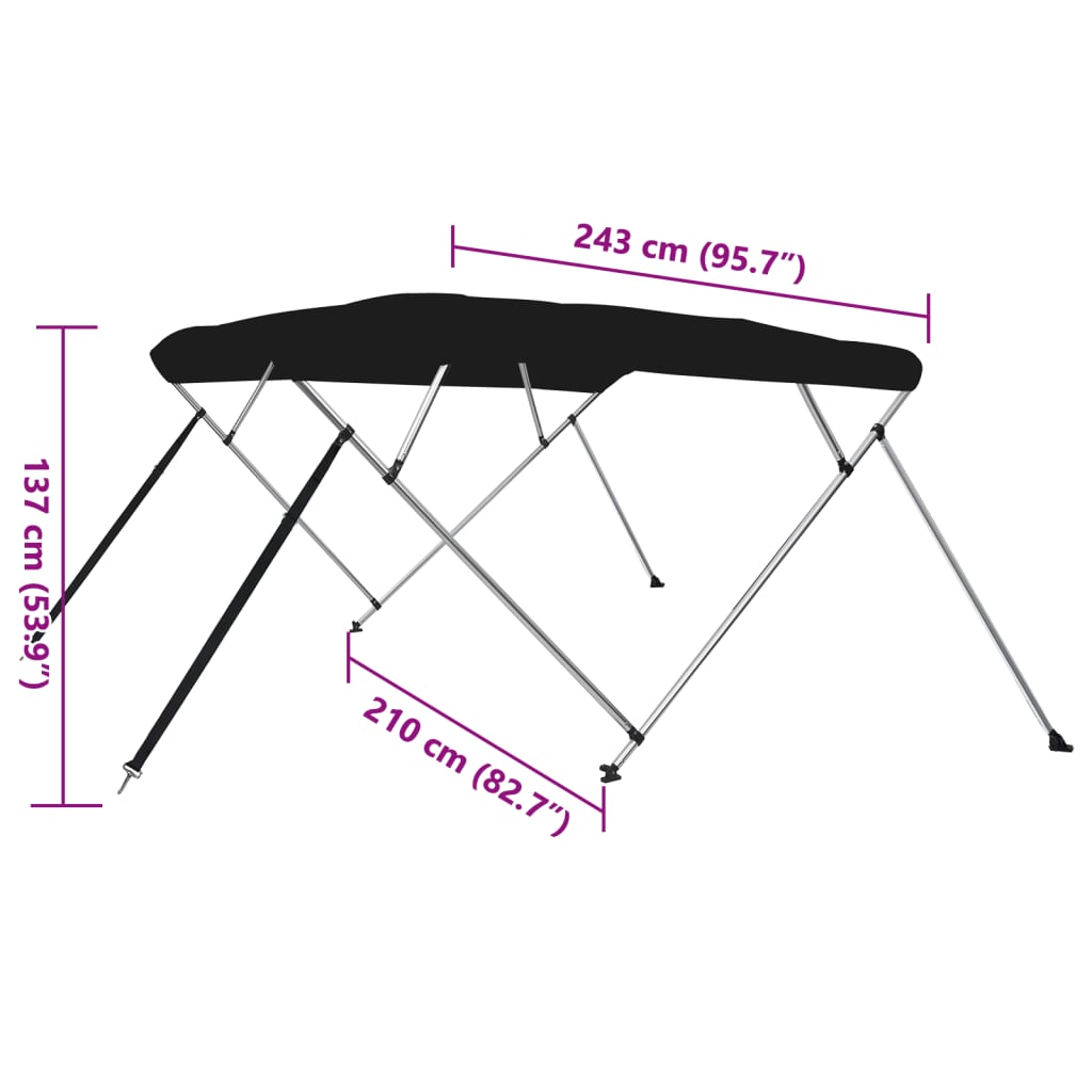 vidaXL Τέντα Σκάφους με 4 Αψίδες Μαύρη 243x210x137 εκ.