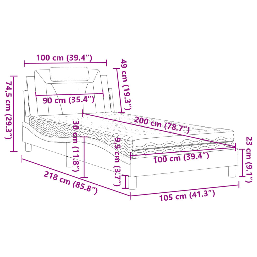 vidaXL Κρεβάτι με Στρώμα Καπουτσίνο 100x200 εκ. από Συνθετικό Δέρμα