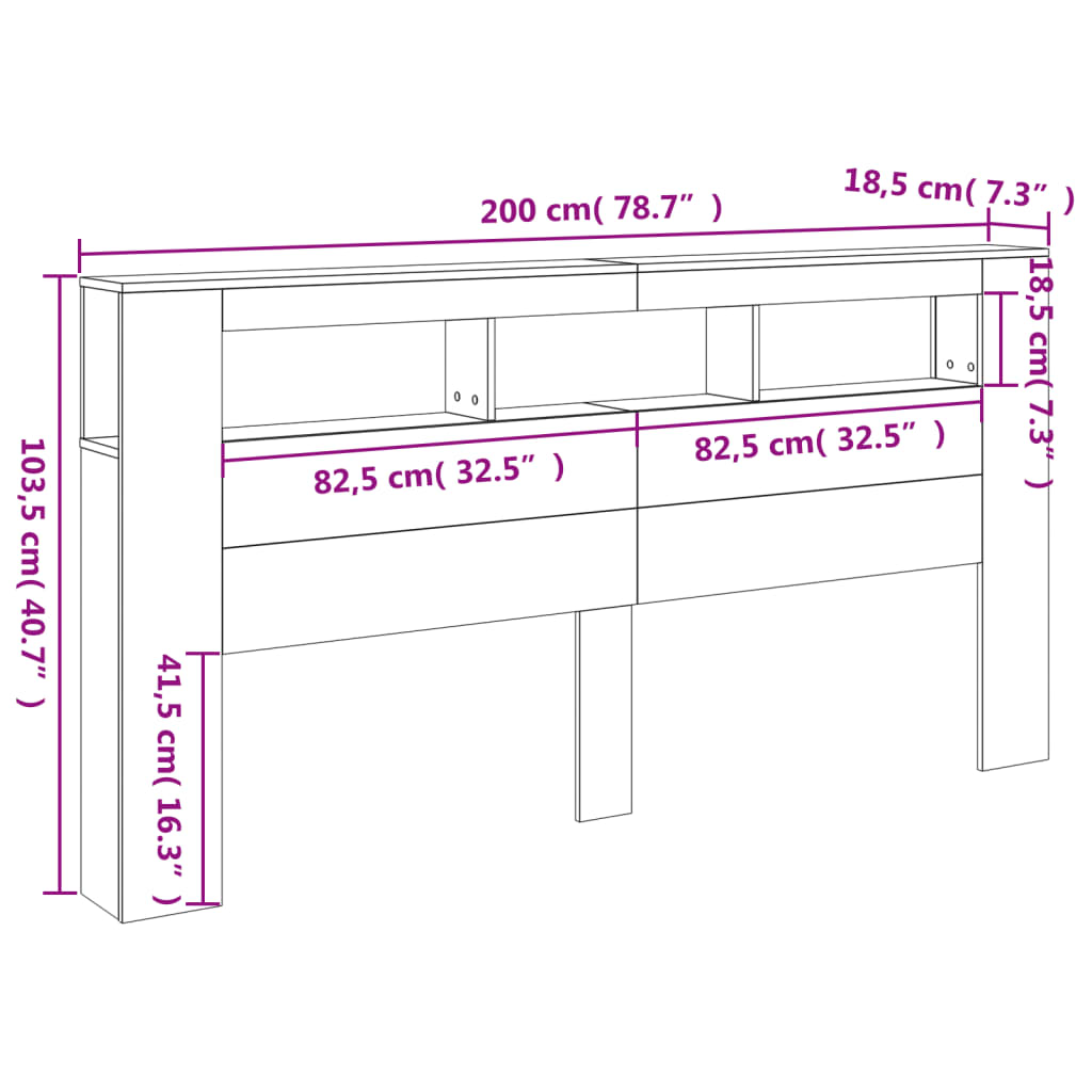 vidaXL Κεφαλάρι Κρεβατιού με LED Λευκό 200x18,5x103,5 εκ Επεξεργ. Ξύλο