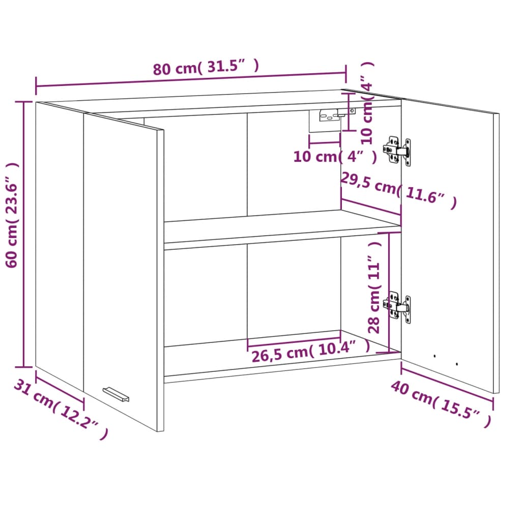 vidaXL Ντουλάπι Κρεμαστό Καφέ Δρυς 80x31x60 εκ. Επεξεργασμένο Ξύλο