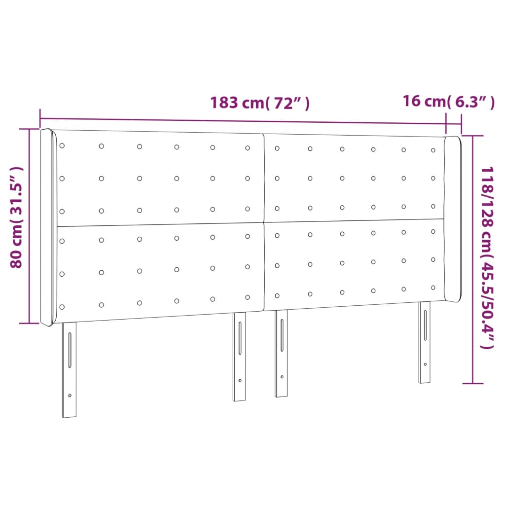 vidaXL Κεφαλάρι Κρεβατιού LED Σκούρο Γκρι 183x16x118/128εκ. Υφασμάτινο