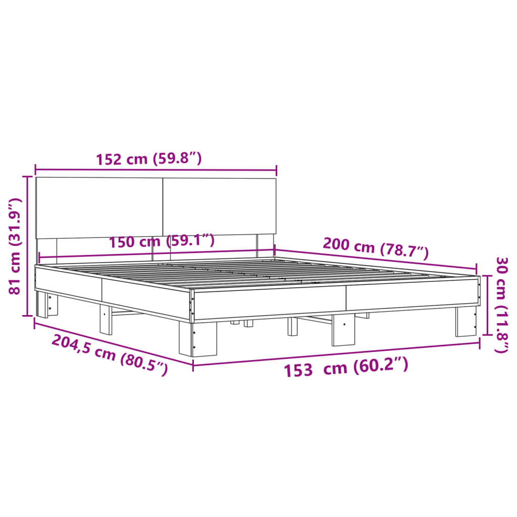 vidaXL Πλαίσιο Κρεβατιού Sonoma Δρυς 150x200 εκ. Επεξ. Ξύλο & Μέταλλο