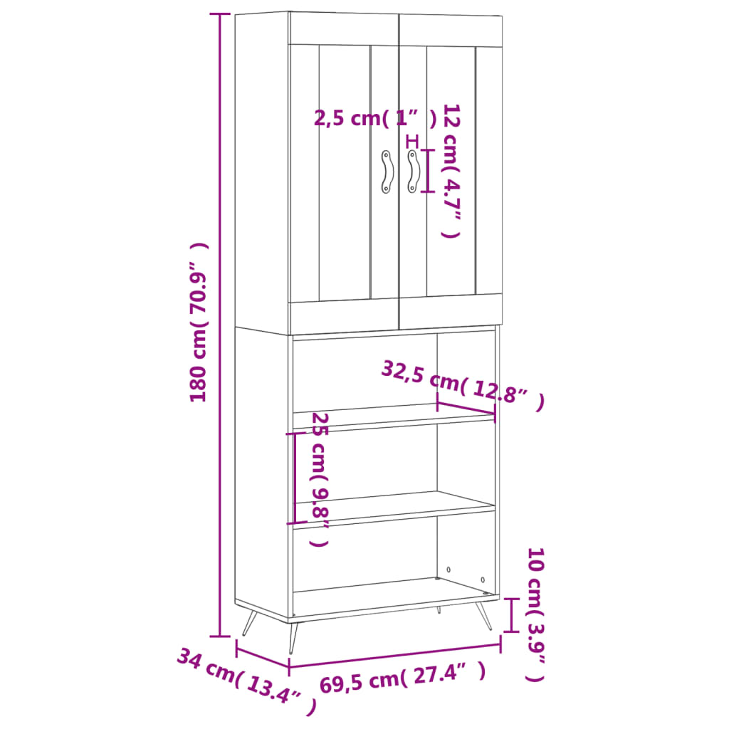 vidaXL Ντουλάπι Καπνιστή Δρυς 69,5x34x180 εκ. από Επεξεργασμένο Ξύλο