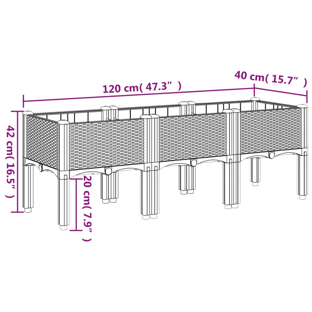 vidaXL Ζαρντινιέρα Κήπου με Πόδια Καφέ 120x40x42 εκ. Πολυπροπυλένιο