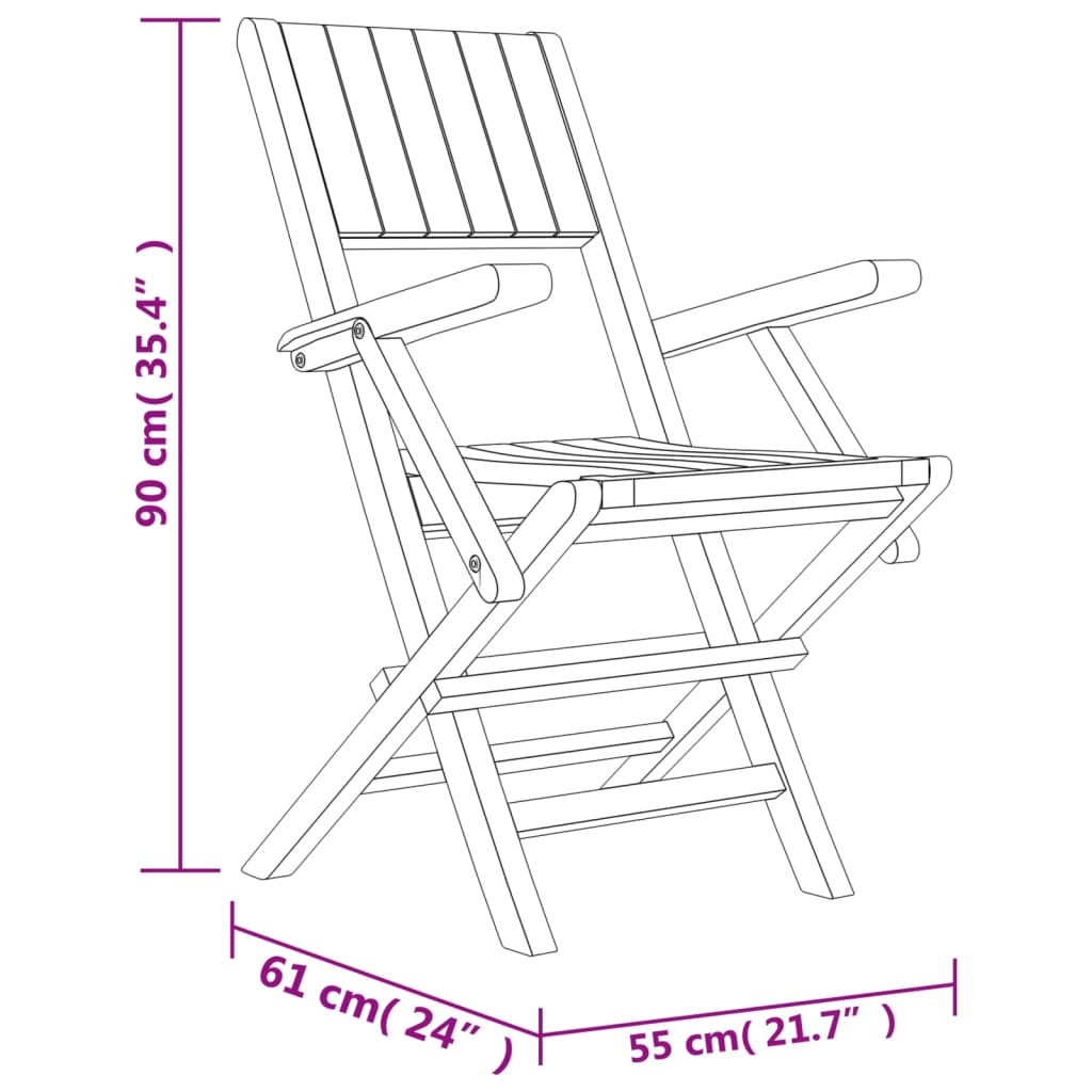 vidaXL Καρέκλες Κήπου Πτυσσόμενες 6 τεμ. 55x61x90 εκ. Μασίφ Ξύλο Teak